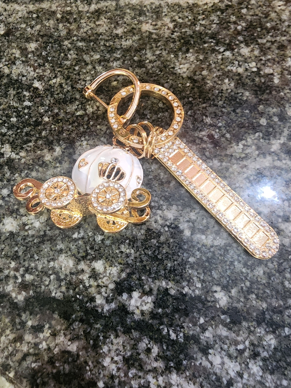 Gold Crystal Carriage Keychain Purse Charm